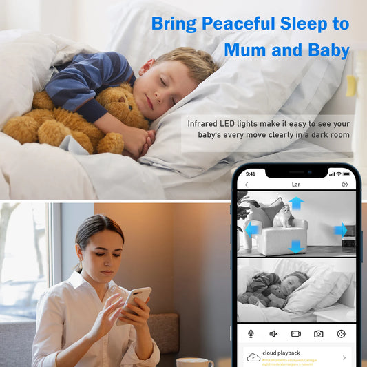Câmera de Segurança WiFi Baba Eletrônica, Monitor, Webcam, Mini Câmera 360°