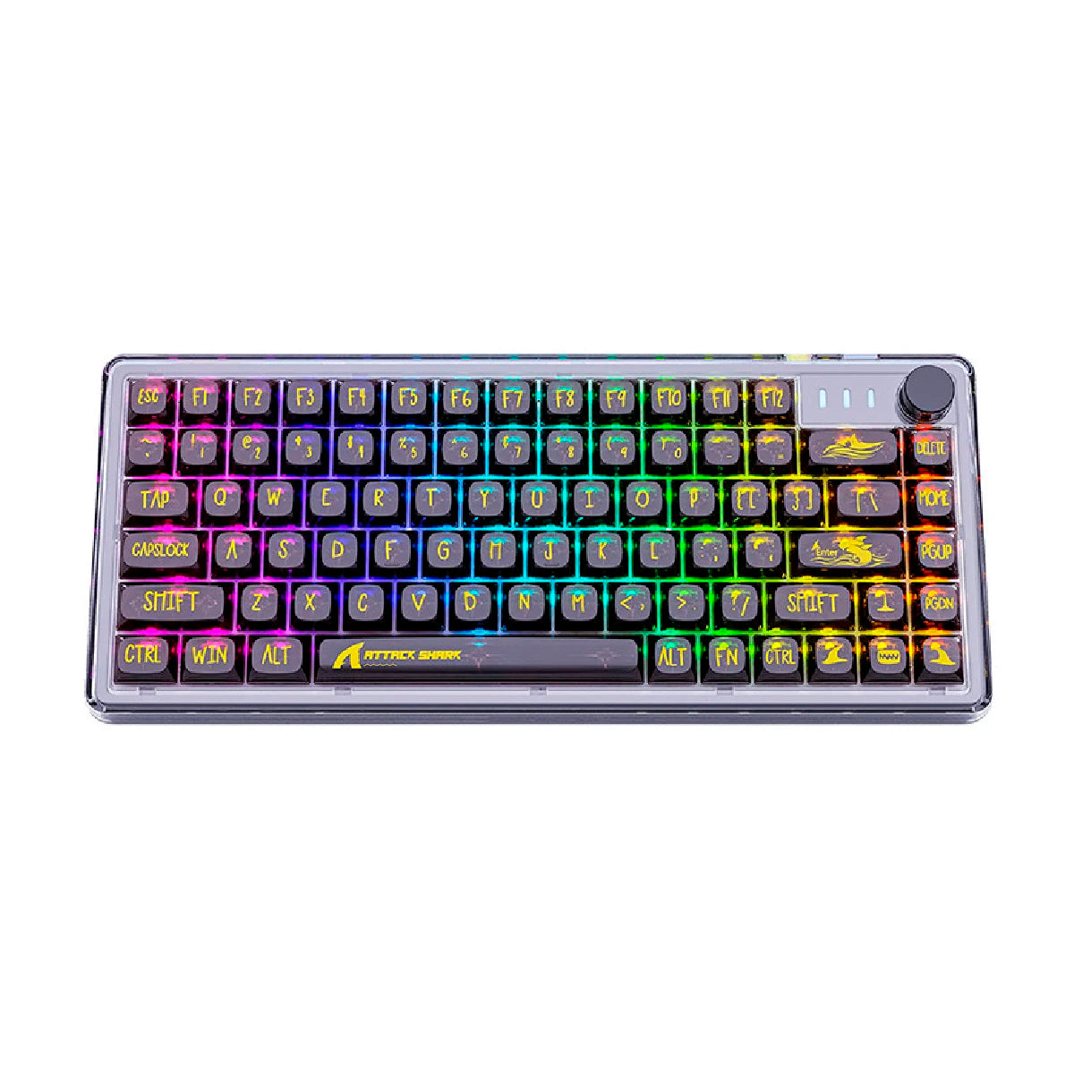Teclado Mecânico Gamer (Attack Shark, Iluminação RGB Semi-Transparente, Switch Branco K75)