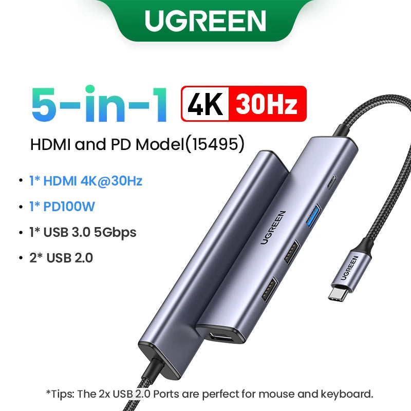HUB USB-C UGREEN Profissional (4K, HDMI, USB, RJ45)