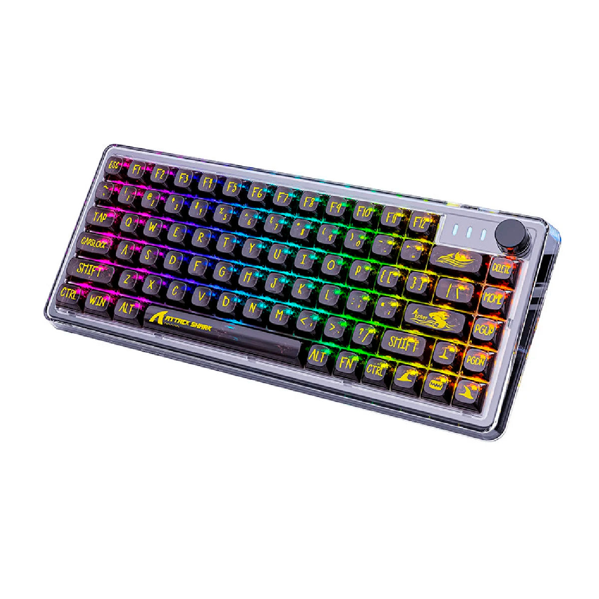 Teclado Mecânico Gamer (Attack Shark, Iluminação RGB Semi-Transparente, Switch Branco K75)