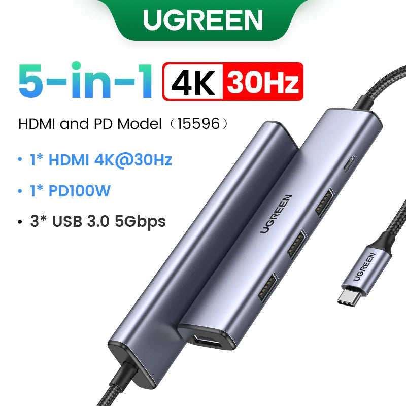 HUB USB-C UGREEN Profissional (4K, HDMI, USB, RJ45)
