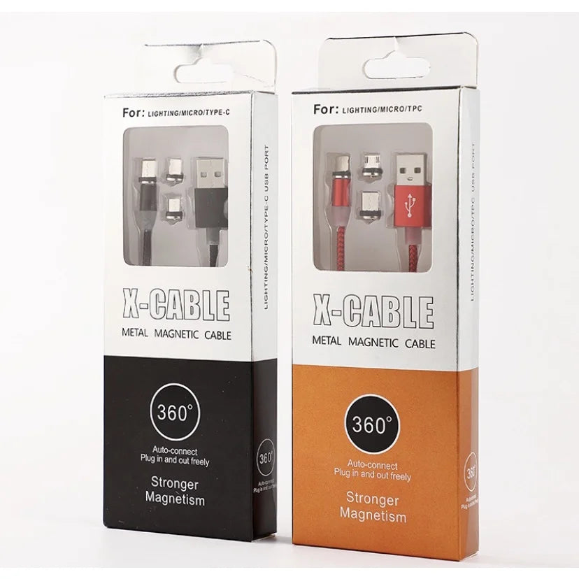 Carregador Magnético 3 em 1 (Tipo C, USB, Cabo p/ iPhone)