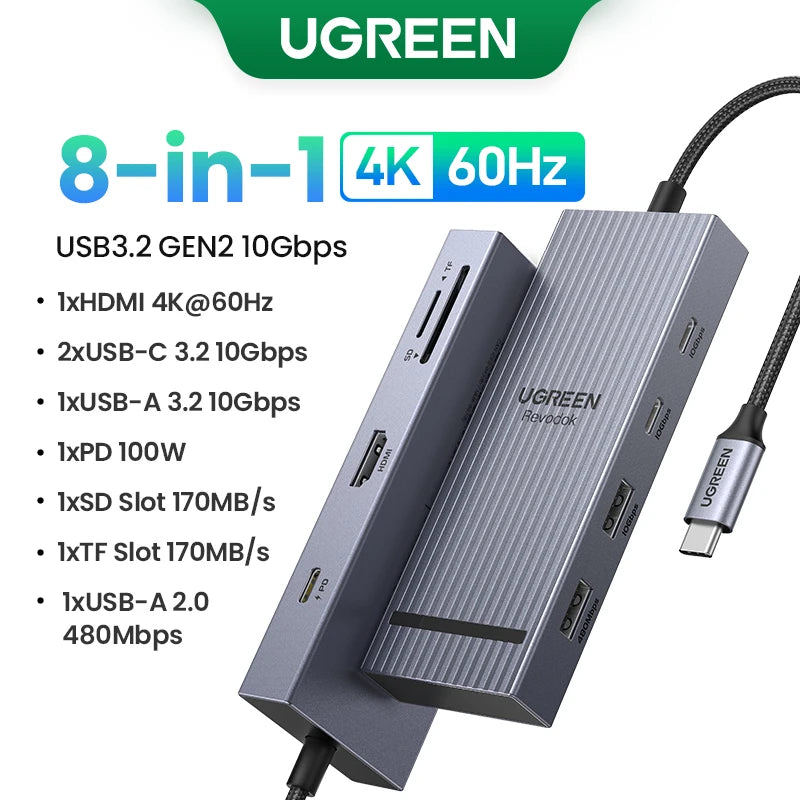 HUB USB-C UGREEN Profissional (4K, HDMI, USB, RJ45)